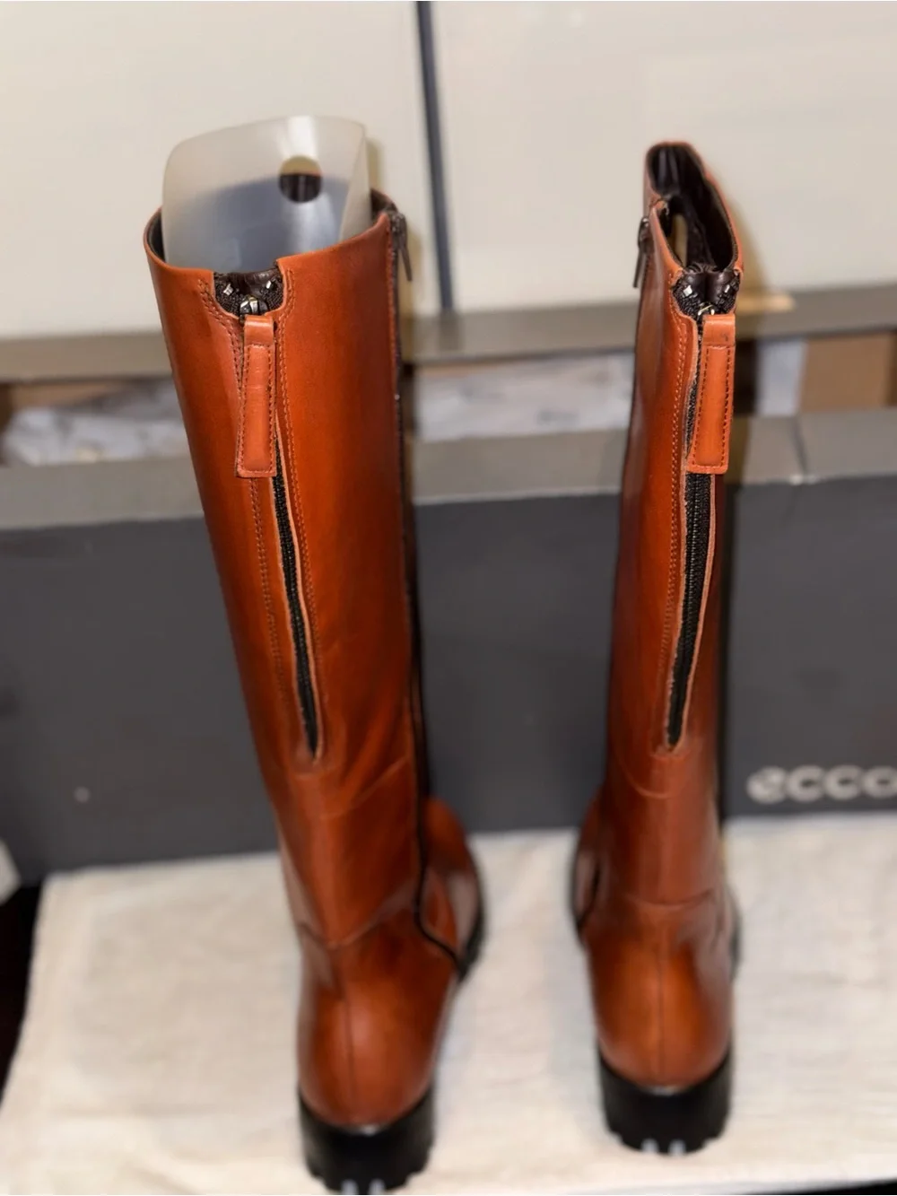 ECCO Tall Women’s Leather Riding Boots in Cognac